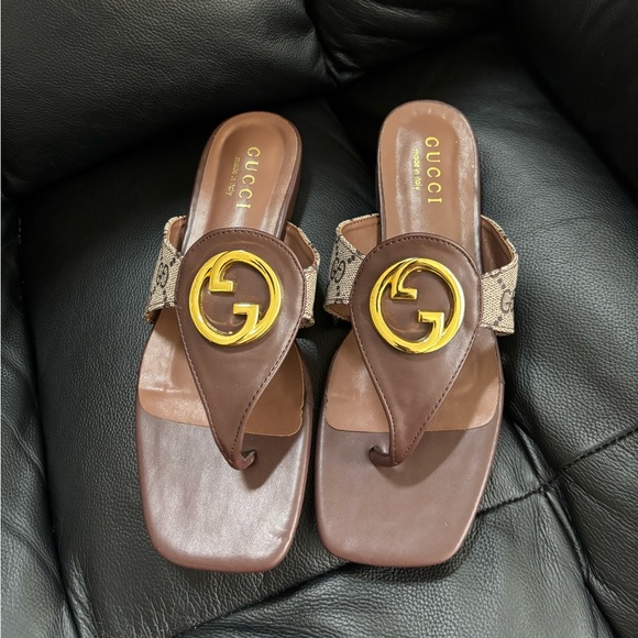 Gucci Blondie Logo-Embellished Leather and Coated-Canvas Sandals - Picture 1 of 10